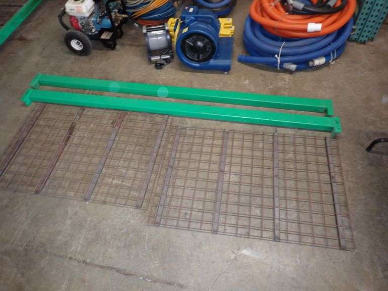 TWO 8FT PALLET RACK BEAMS - TWO 32X48 WIRE SHELF RACK - FITS #11 #12 #13