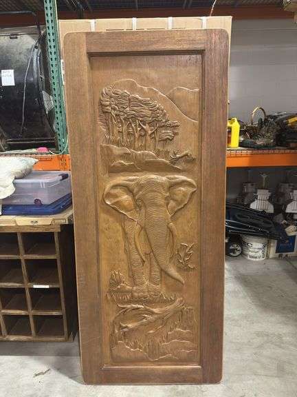 Amazing carved wood tabletop/door-Elephants from S. Africa