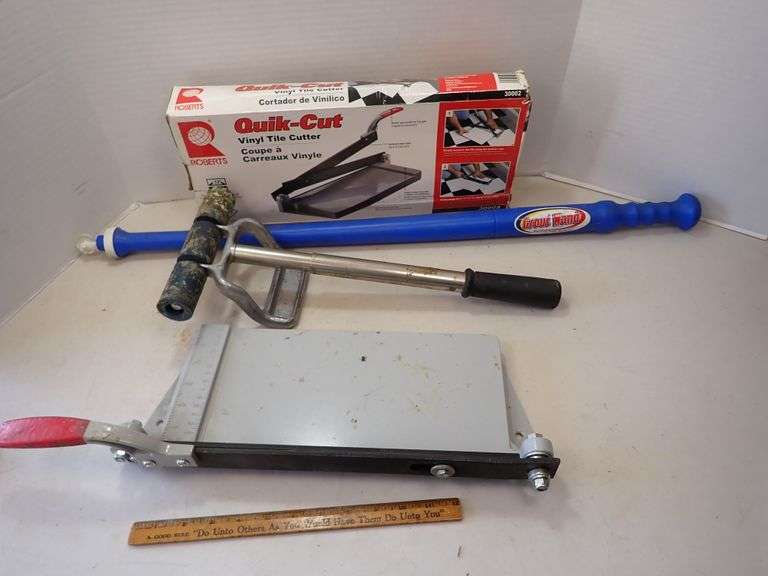 TILE TOOLS - ROBERTS QUIK CUT VINYL TILE CUTTER - LAMINATE ROLLER - GROUT WAND