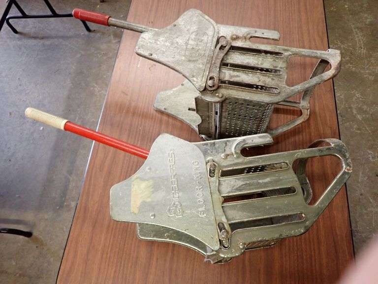 Two working Commercial galvanized mop bucket wringers