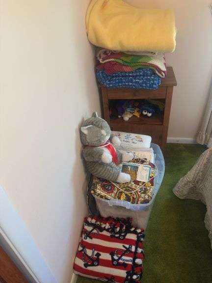 Motorized Moving Cat, Cabinet & Lot of Linens