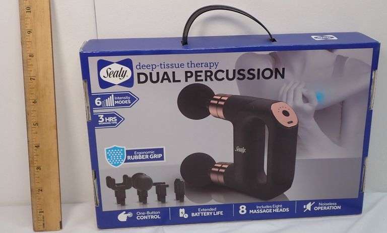 Factory Sealed Sealy Dual Head Percussion Massage Gun With 6 Vibration Settings - Black