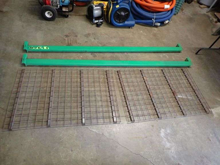 TWO 8FT PALLET RACK BEAMS - TWO 32X48 WIRE SHELF RACK - FITS #11 #12 #13