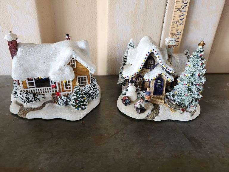 Two Thomas Kinkade Battery Operated Village Houses