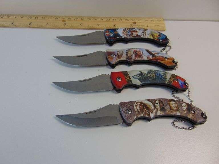 Lot of (4) New 7" Indian Themed Collector Knives