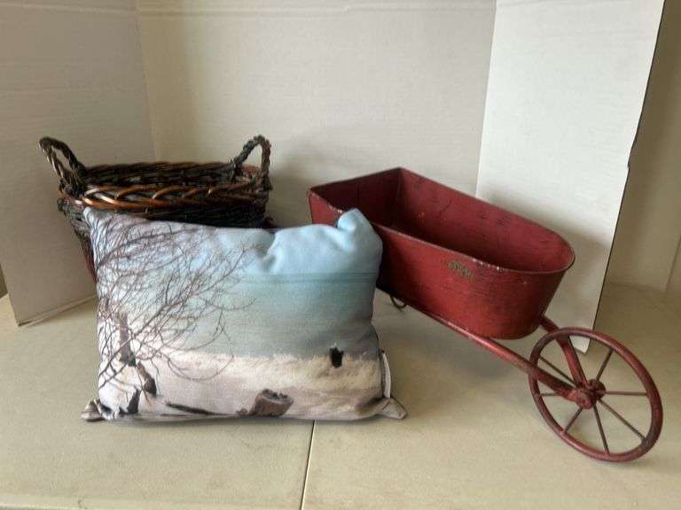 Decorative Wagon, Basket, Pillow