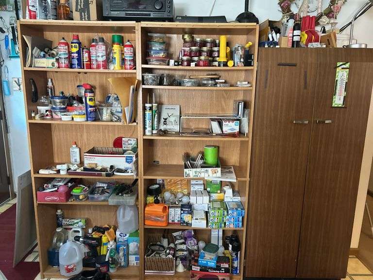 Cabinet, Wall Shelf x 2 & Contents