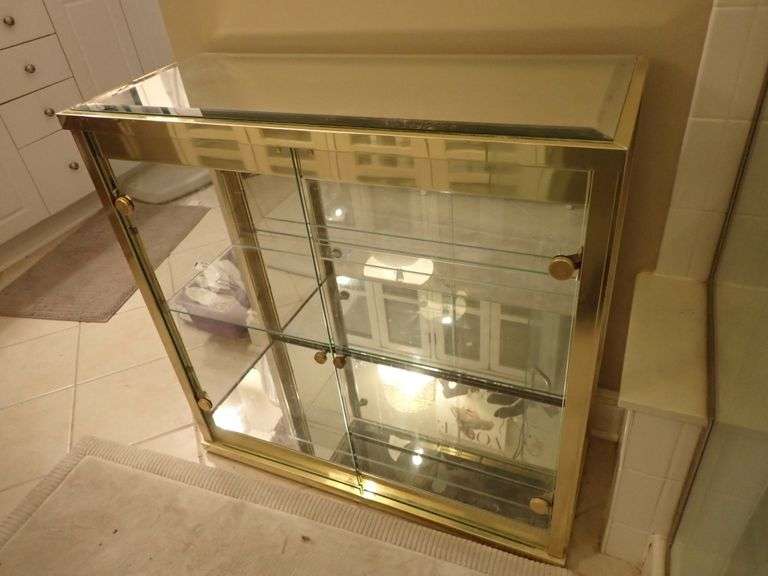 Hollywood Regency Brass & Glass Display Curio Cabinet