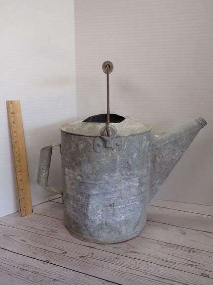 Galvanized Watering Can w/original wood handle - Holds Liquid