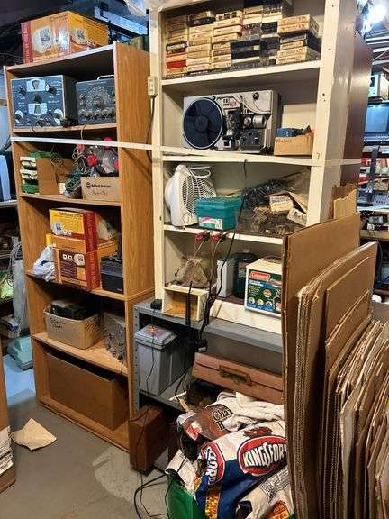 Misc lot -probable burner, projector, radios, 8 tracks, cassettes, charcoal, 2 computer tower, cool