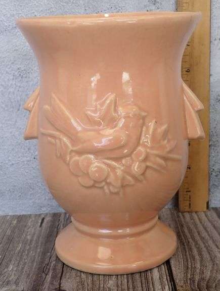 McCoy Pottery 1950s Birds & Berries Pink Glazed Vase