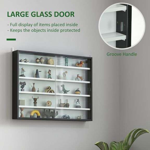 New in box - HOMCOM 5-Tier Display Cabinet, Glass Door Cabinet with Adjustable Shelves, Wall-Mounted
