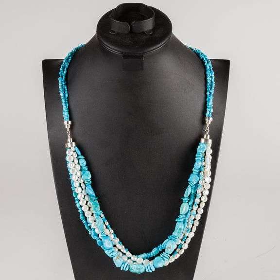 Multi-Strand Turquoise and Pearl Designer Jay King Necklace