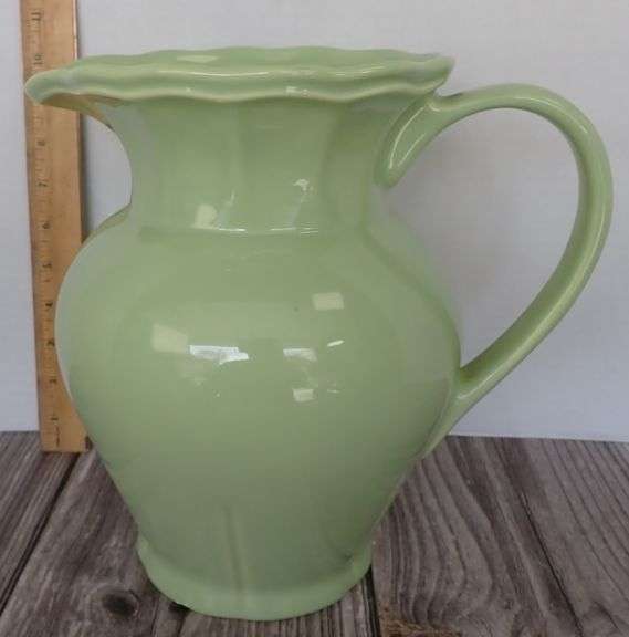 Contemporary Country Green Glazed Ceramic Pitcher by The Cellar Portugal