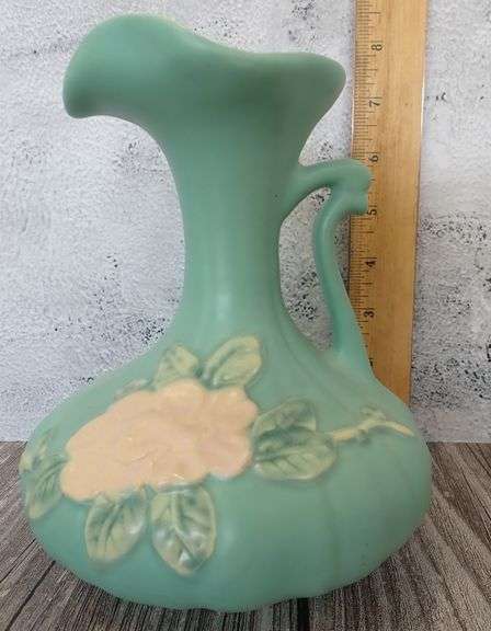 Weller Pottery Green Blossom 7.5" Ewer 1930s