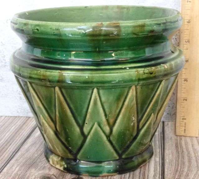 1910 McCoy Pottery Jardiniere Planter Flower Pot Brown Green Tan Cache Pot