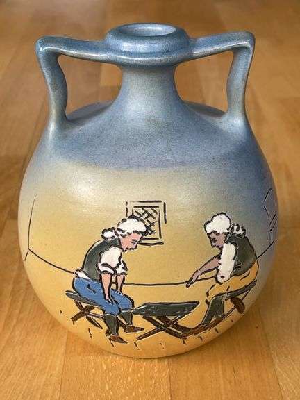 Weller Dickensware Vase – “Men Playing Checkers” – #138X – 5" H – Marked