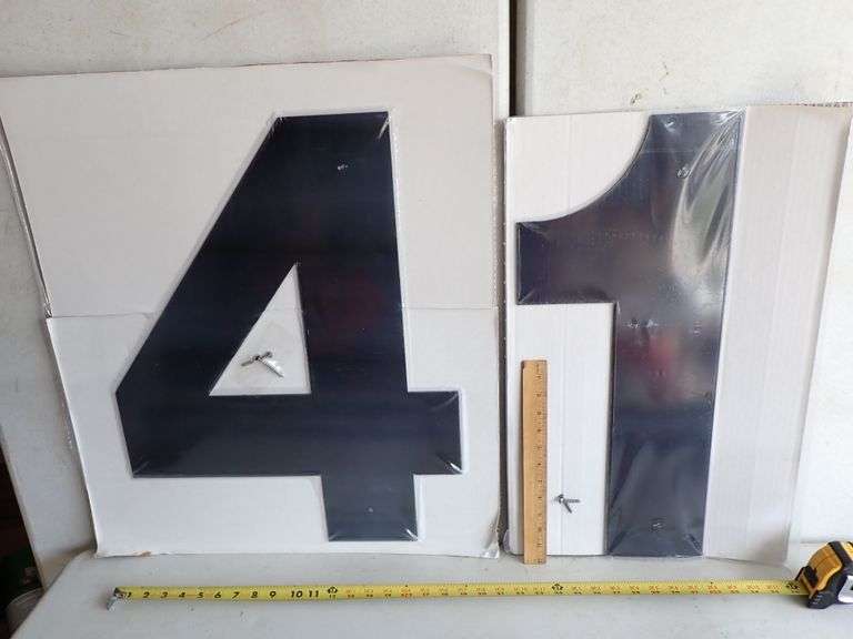 TWO Large Metal House Numbers by Montague Metal Products Helvetic 24" TALL "4" & "1" NEW in package