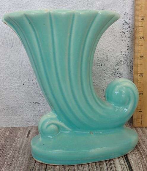 Shawnee Pottery Turquoise Cornucopia Vase 6.5"