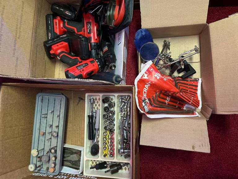Cordless Drills, Socket Set, Allen Wrenches, Magnifying Glasses