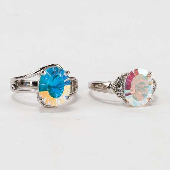 Pair of Sterling Silver Fashion Rings with Blingy Stones