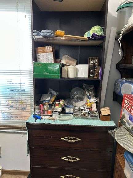 Chest of Drawers & Contents (misc. sewing, socks, clothes)