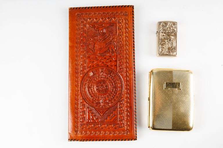 Vintage Park Lighter, German Cigarette Case and Leather Billfold
