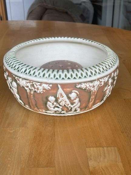 Roseville Donatello Bowl with Flower Frog – #354 – 8" Bowl with 4" Frog
