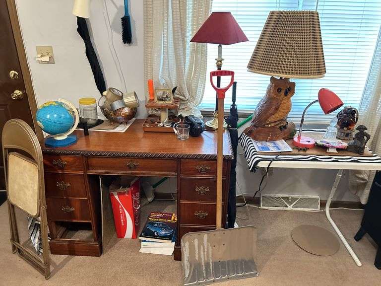 Desk, TV Tray, Chair, Shovel, Lamps, etc.