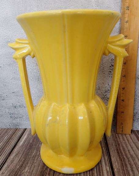 McCoy Pottery Yellow Double Handle Art Deco Vase