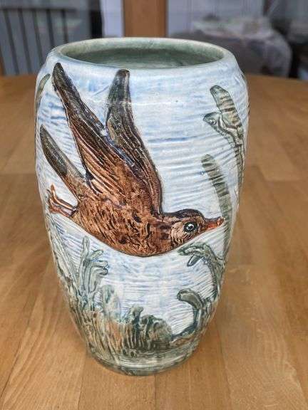 Weller Hand-Decorated Art Pottery Vase – 7" – Bird in Flight