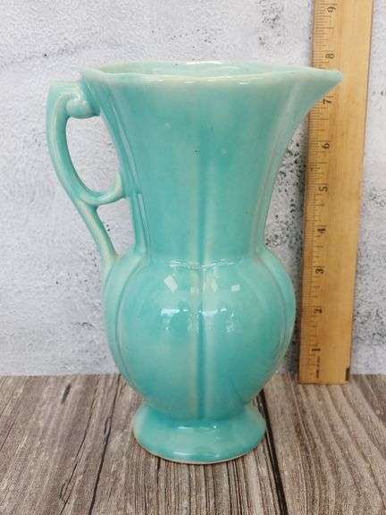 USA Pottery (Hull?) Teal/Green Art Deco Pitcher Vase