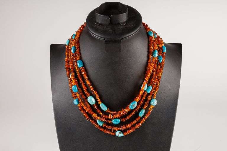 Designer Jay King Sterling Silver, Turquoise and Amber Necklace
