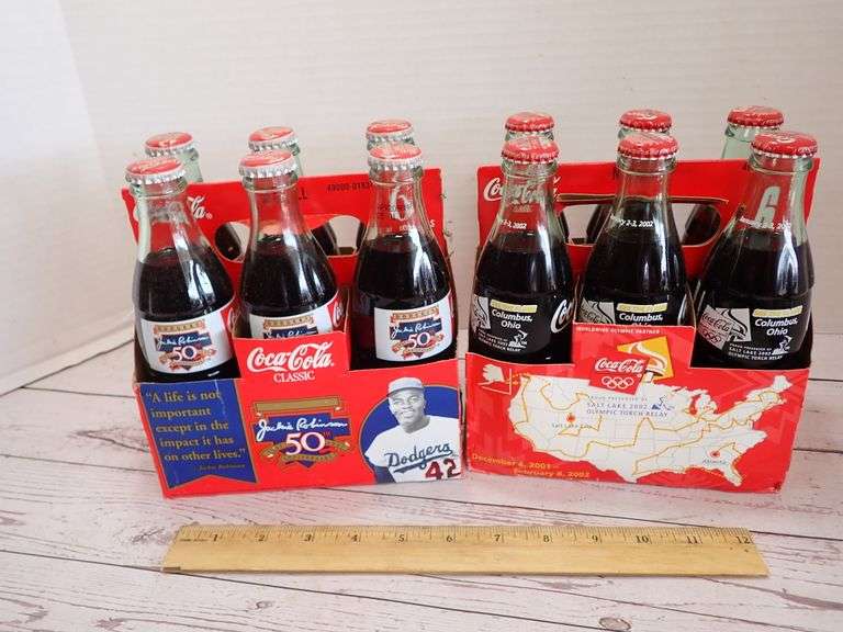 Coca-Cola Collectable 6 pack Bottles - Jackie Robinson 50th Anniversary 1997 - Salt Lake 2002 Olympi