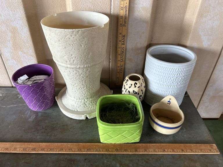 Pottery Salt Box, Planters, Etc.