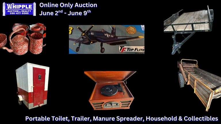 Portable Toilet, Trailer, Manure Spreader, & Collectibles
