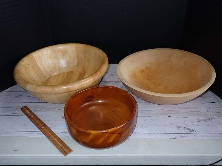 THREE Wooden Bowls - Bakers Bread Proofing Bowl