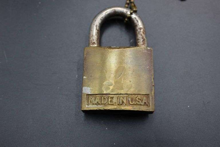 Vintage Brass Padlocks Including USMR Lock with Chain