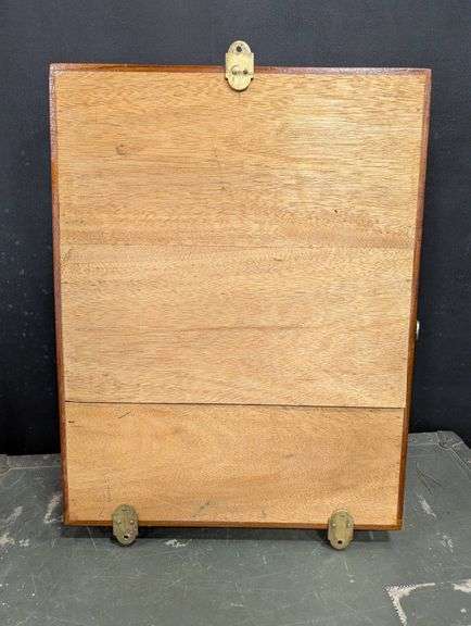 Wall-Mounted Wooden Display Cabinet with Glass Door and Brass Rails