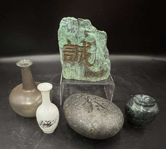 Stone Items Collection of Decorative Items Including Vases, Stone Carvings, and ...