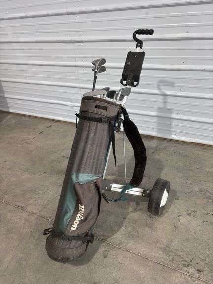 Wilson golf bag & push cart w/ clubs