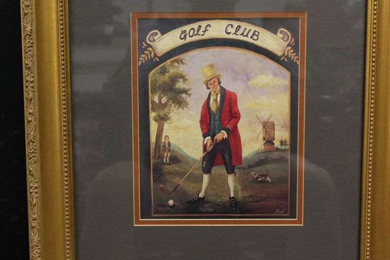 Framed Golf Club Artwork Depicting Historical Scene