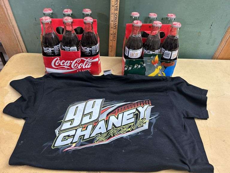 Coca Cola Glass Bottles & Small Racing Shirt