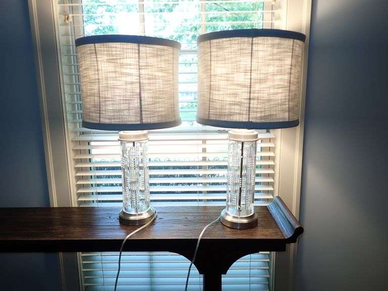 MATCHING PAIR Waterford Crystal Dungarvan 28" Electric 3-way Lamps & Orginal Waterford Shades