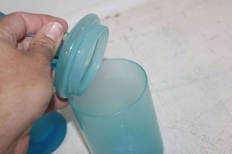 Aqua Glass Canisters & Basket
