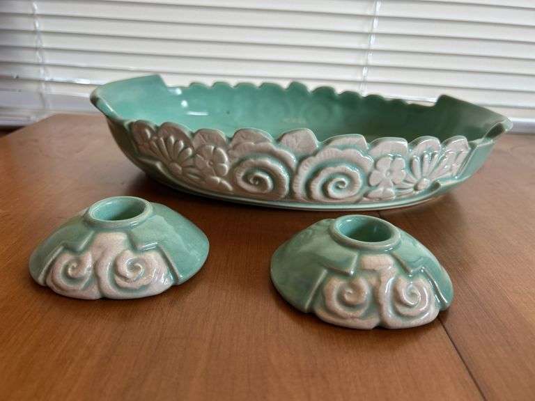 Weller Pottery Oblong Oval Planter Console Bowl, & Candlesticks