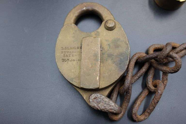 Vintage Brass Padlocks Including USMR Lock with Chain
