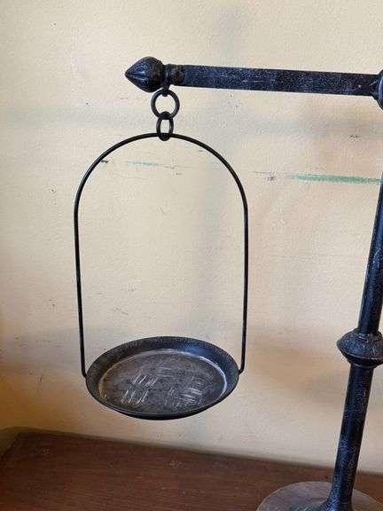 Iron and Wood Balance Scale with Hanging Pans