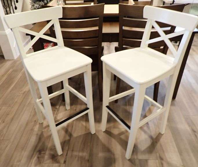 Matching White Wood IKEA Bar Height Stools
