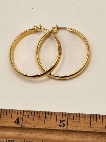 Signed MONET Gold Tone Hoop Pierced Earrings